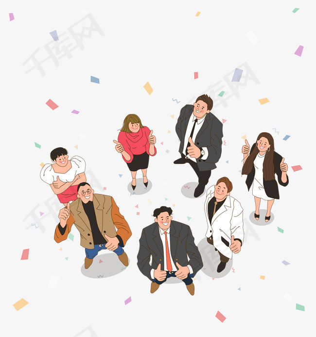 手绘俯视角度创业伙伴手绘创业伙伴庆祝俯视角度人群俯视