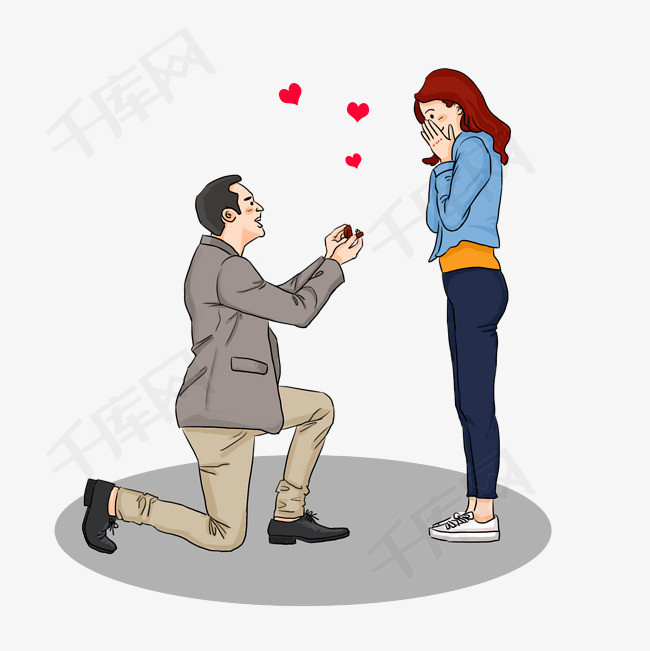七夕节浪漫情侣跪地求婚手绘插画