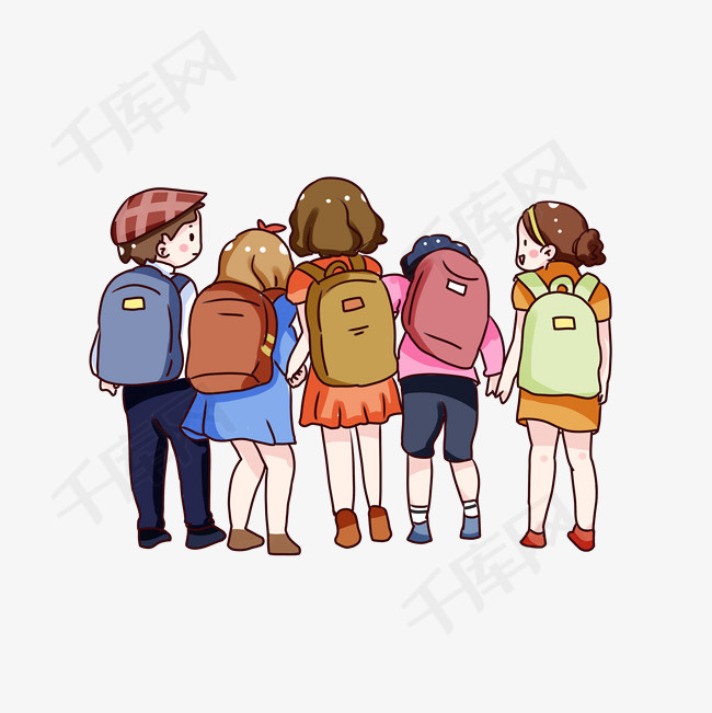 手绘卡通开学日上学手绘卡通开学日上学同学小朋友中小学生开学啦开学