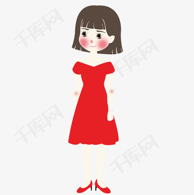 夏天穿裙子的女生站立形象卡通插画