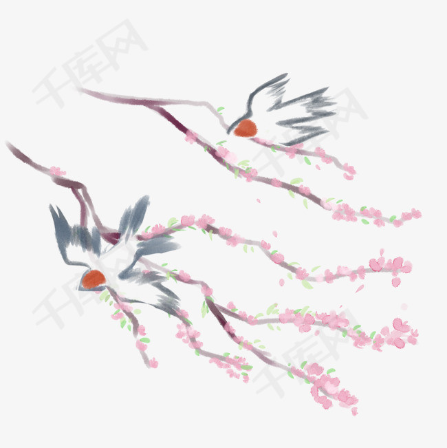 千库网提供古风主题梅花手绘插画矢量免抠png素材
