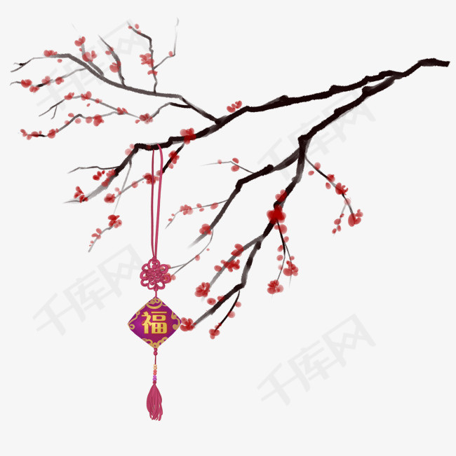 千库网提供古风主题梅花手绘插画矢量免抠png素材