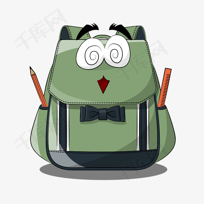 开学日绿色可爱卡通书包