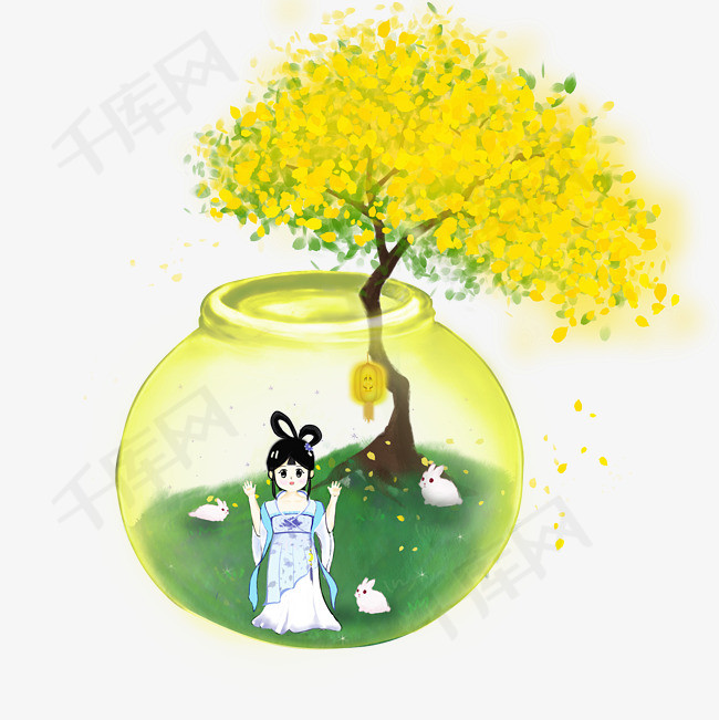 中秋节桂花树手绘png素材