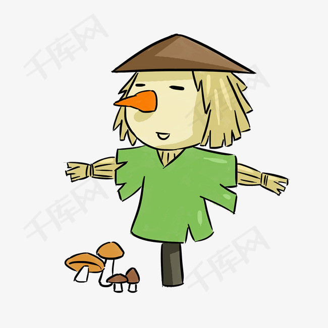 秋季主题稻草人手绘卡通插画