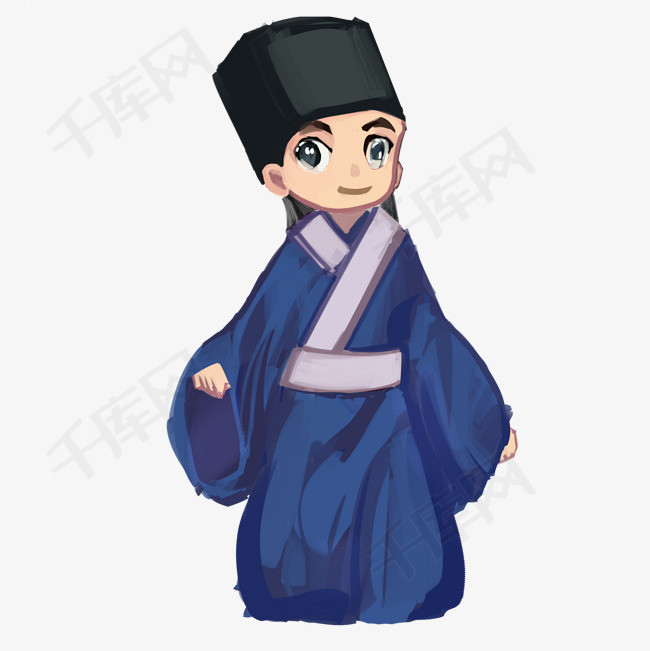中国风男生汉服厚涂插画png汉服衣服厚涂psd古装q版