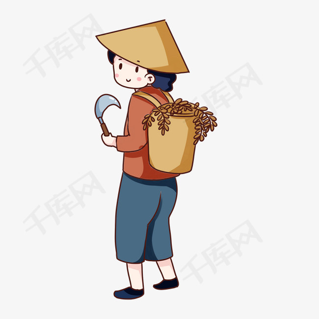 手绘卡通立秋收割手绘卡通立秋收割收获可爱人物装饰图案手绘q版农民