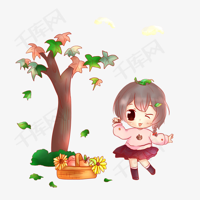 秋季卡通女孩人物插画