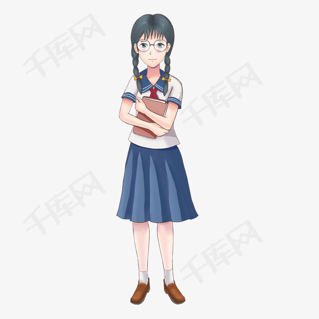 学校日系校服女学生人物插画