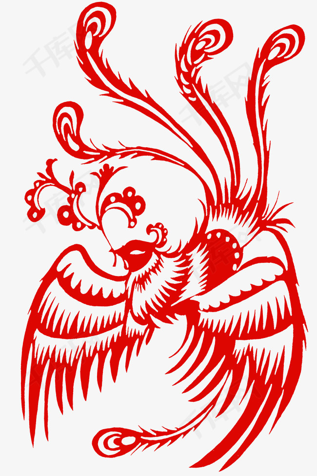红色系凤凰剪纸免扣素材