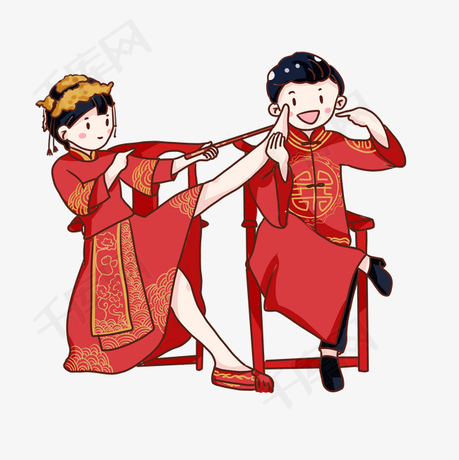 手绘卡通中式婚礼