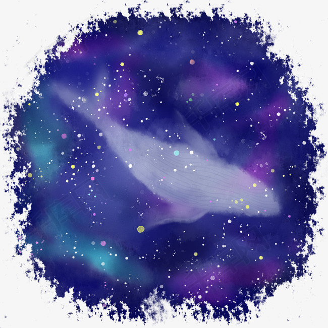 蓝色系梦幻风手绘水彩鲸鱼星空