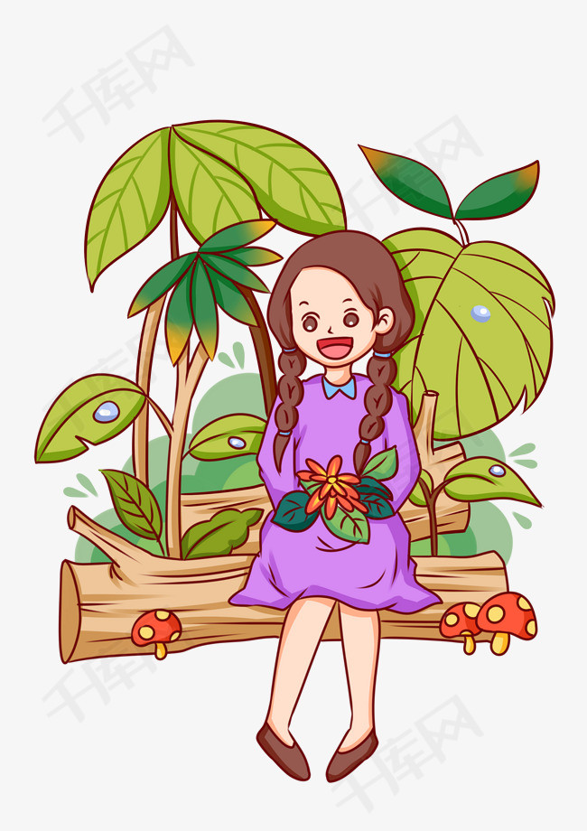 二十四节气白露长辫子卡通女生插