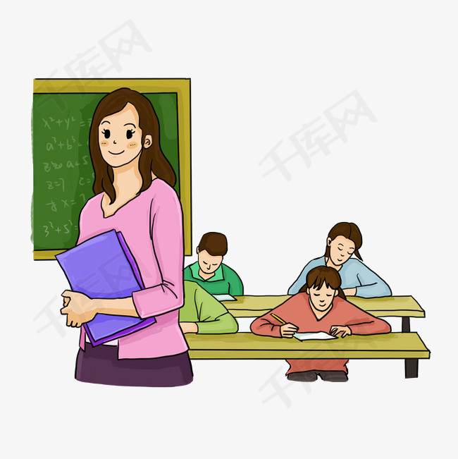 教师节老师和学生们上课手绘卡通插画