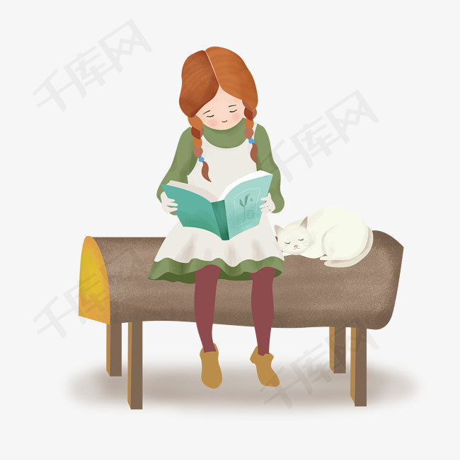 一个小女孩认真的读书期盼盼望清新高清插画人物插画