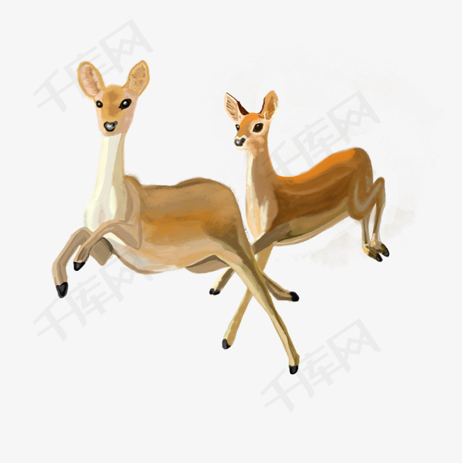 中国风水彩奔跑的小鹿原创手绘免抠高清图