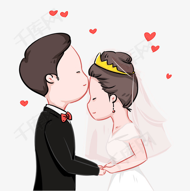婚礼新郎新娘爱心结婚手绘png