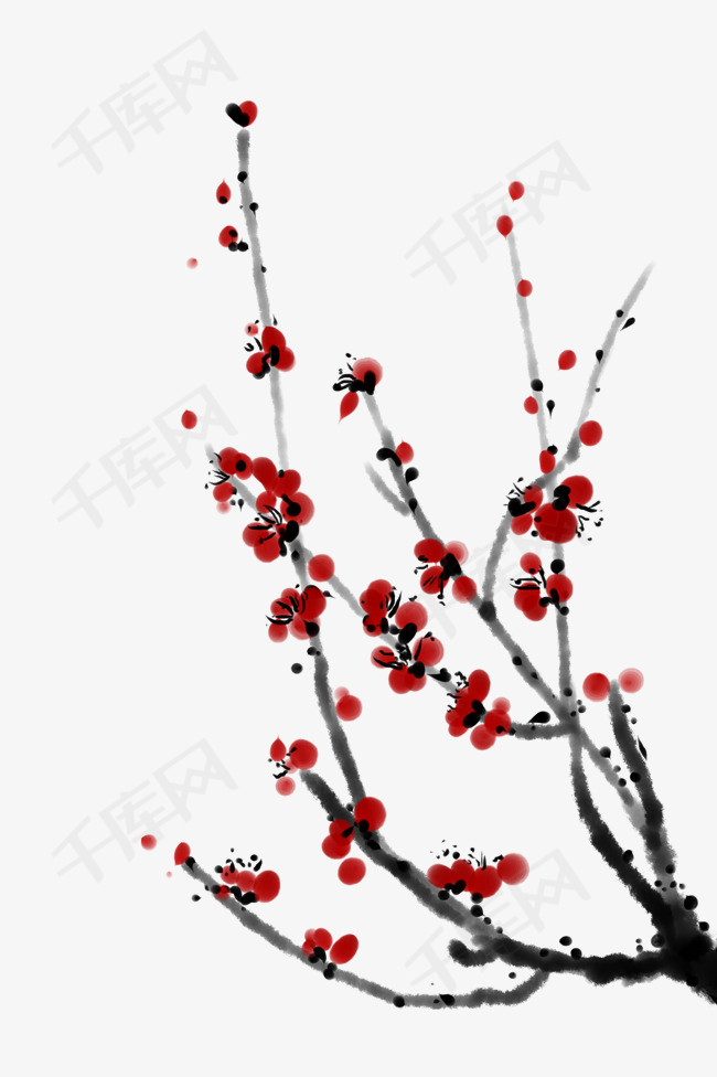 千库网提供水墨梅花国画手绘插画矢量免抠png素材