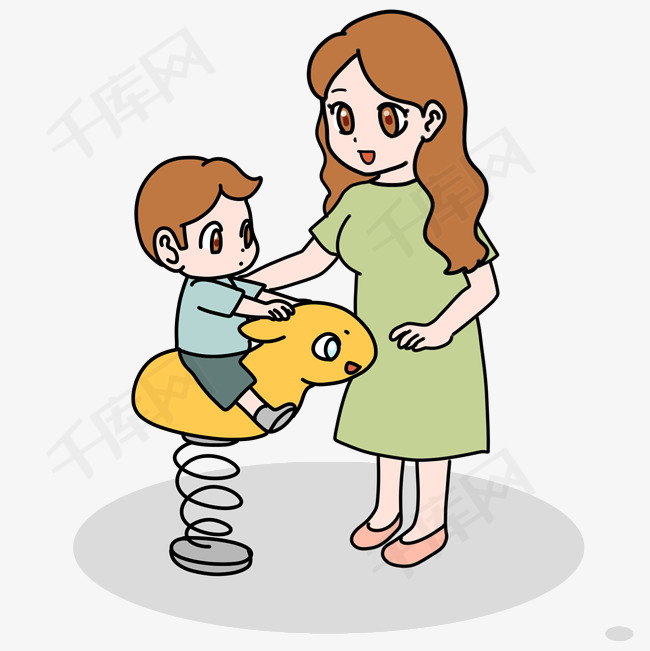 和孩子玩耍的宝妈插画