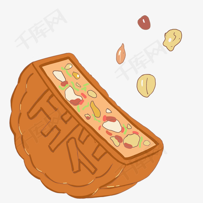 手绘半个五仁月饼插画