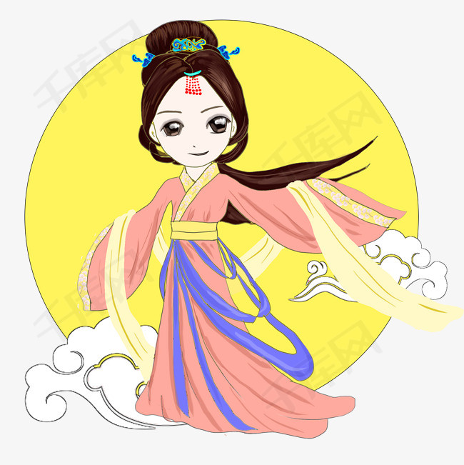 手绘卡通q版嫦娥中秋奔月