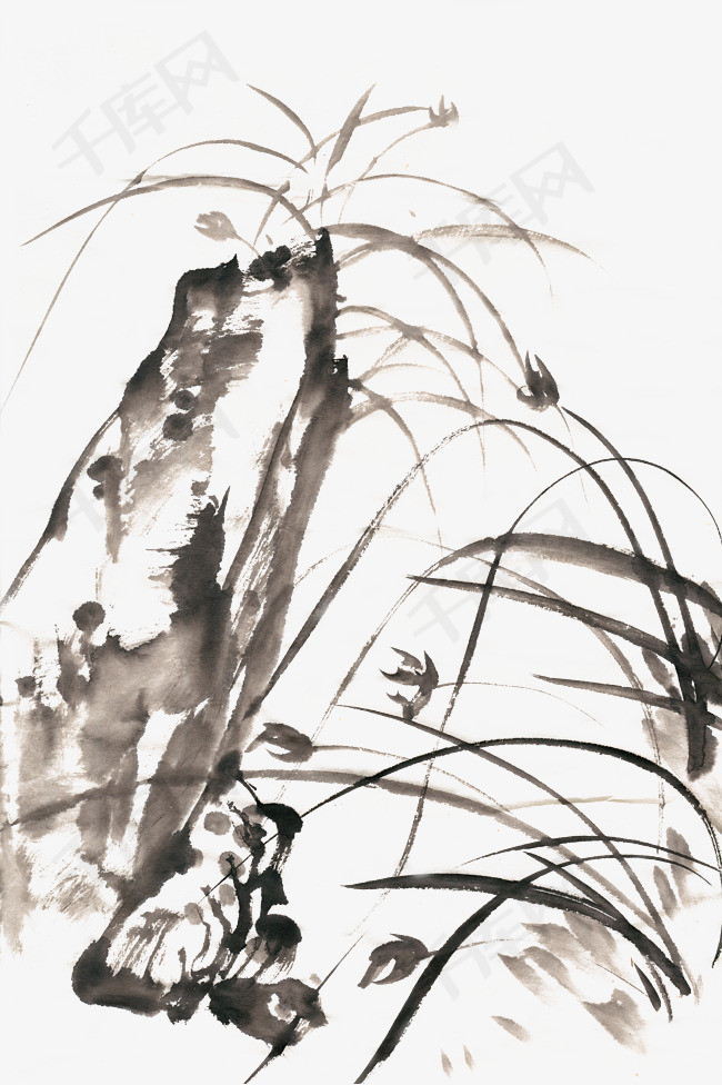 兰花草水墨画png免抠素材