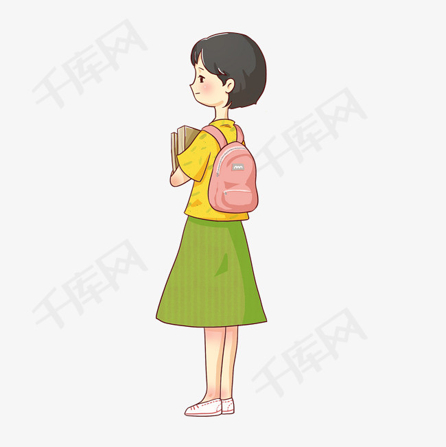 开学季背着粉红书包上学的女孩免抠png素材