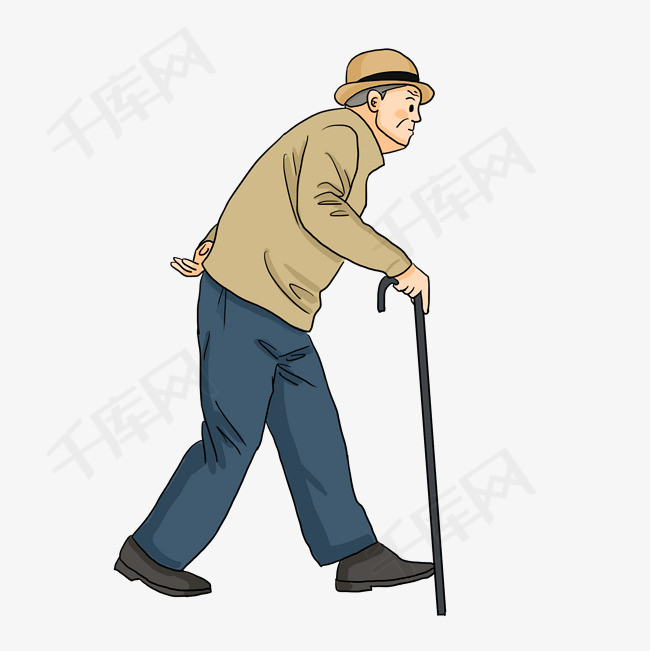 重阳节驼背老人拄拐杖走路侧面插