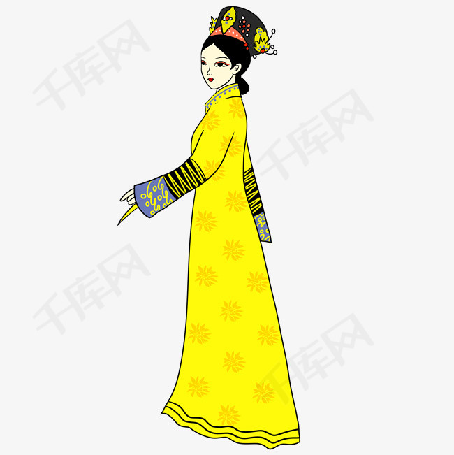 手绘矢量免抠卡通古代皇宫贵妃