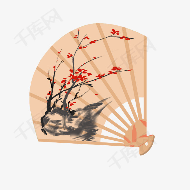 中国风古风水墨画扇子中国风扇子梅花画扇子古风扇子水墨画扇子原创