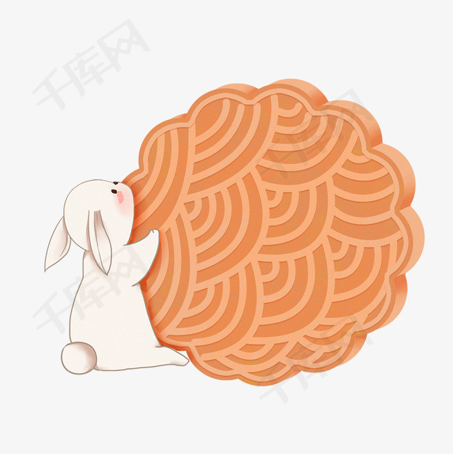 中秋节手绘抱着月饼的兔子