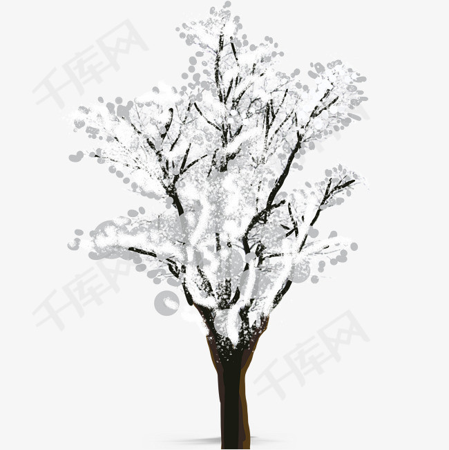 立冬下雪插画树枝手绘大树