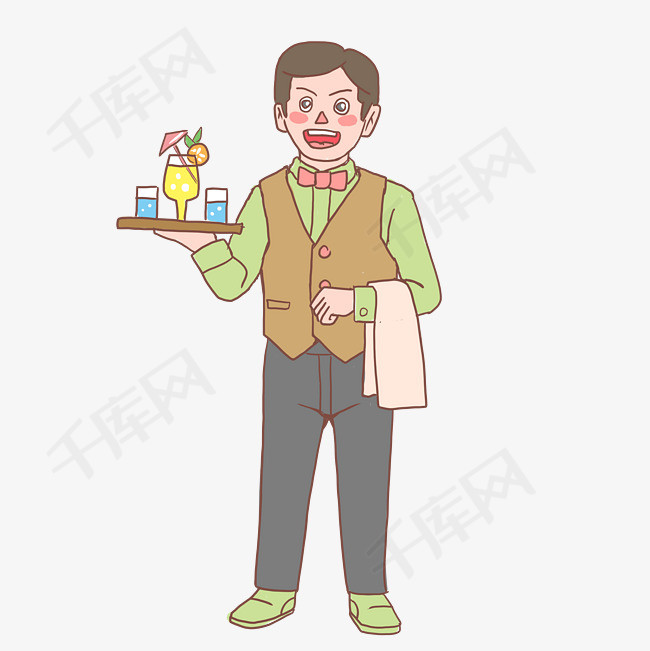 美食餐饮服务员手绘卡通人物02