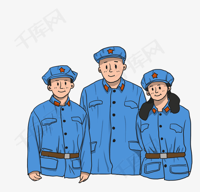 长征穿军装戴军帽的红军卡通人物插画