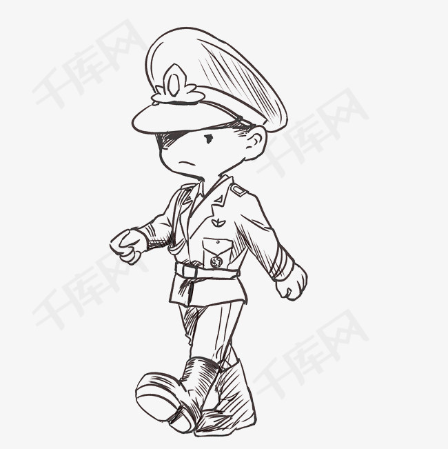 线描 军人巡逻插画手绘线描军人巡逻步伐军装