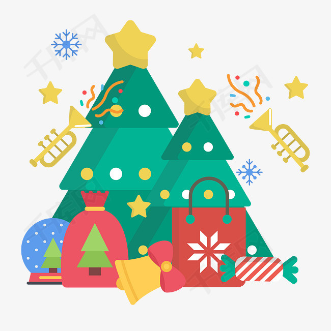圣诞节圣诞树购物装饰图案圣诞节圣诞树卡通可爱装饰图案矢量图案节日