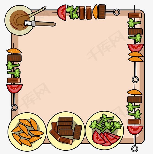 矢量手绘卡通烧烤美食边框对话框