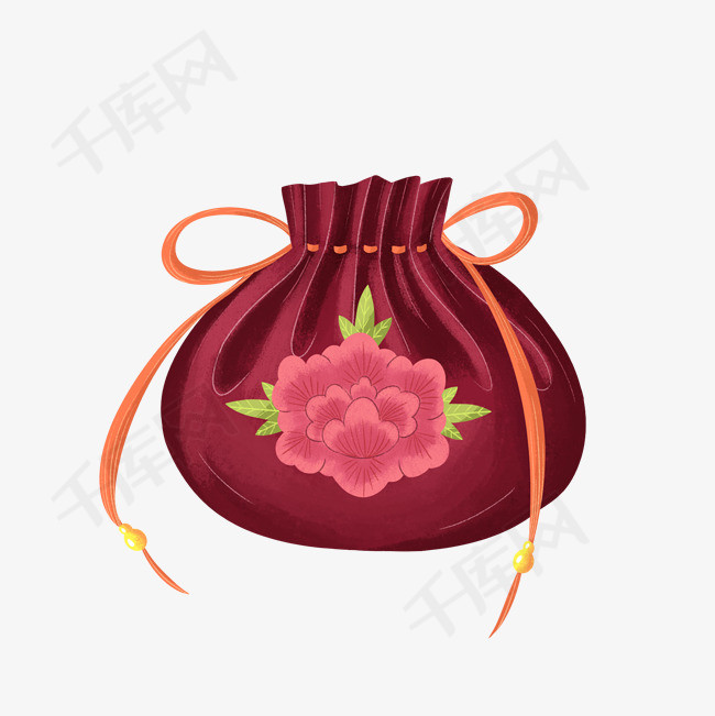 中国风红色荷包png元素