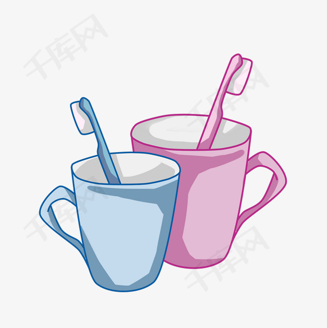 情侣牙刷牙杯插画