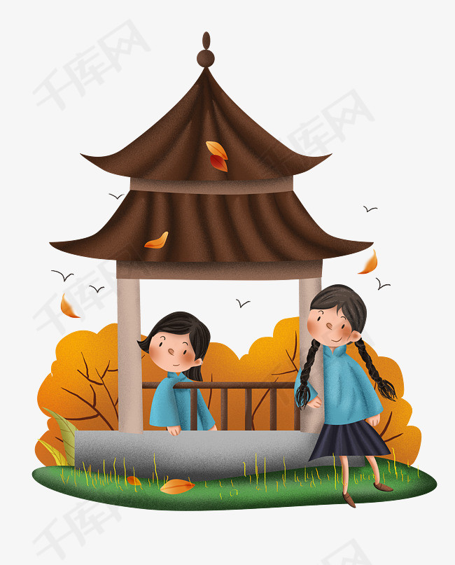秋游亭子和民国女学生
