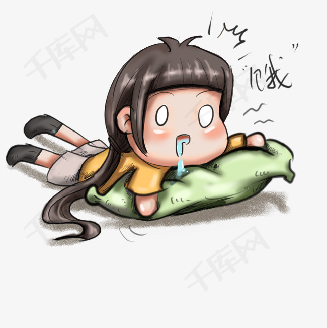 动漫厚涂 饿到颤抖的女孩原创插画png