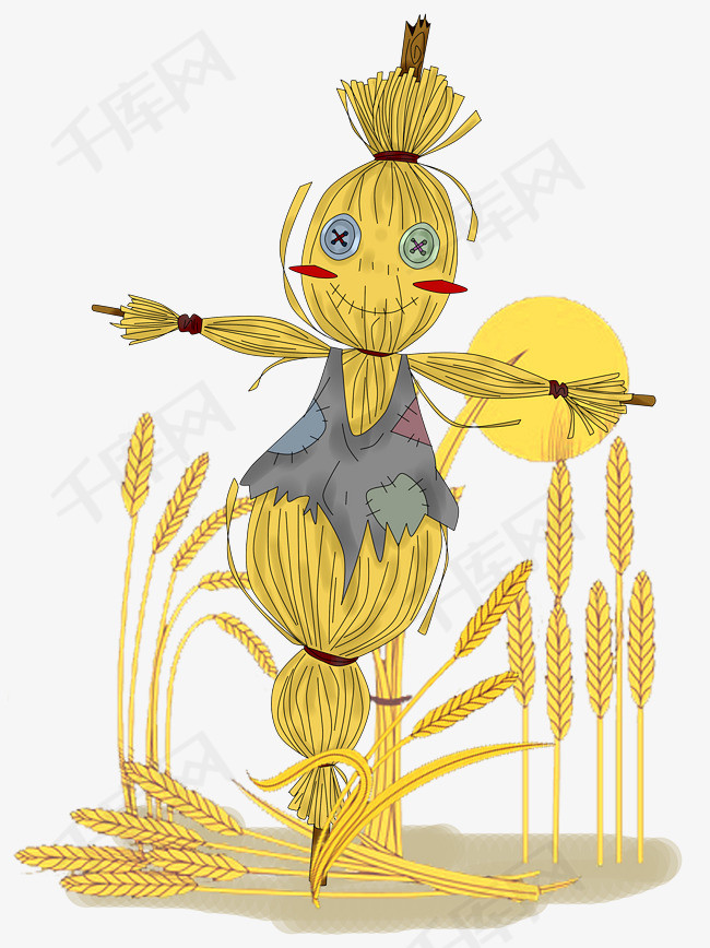 卡通手绘厚涂原创立秋稻草人稻谷插画png