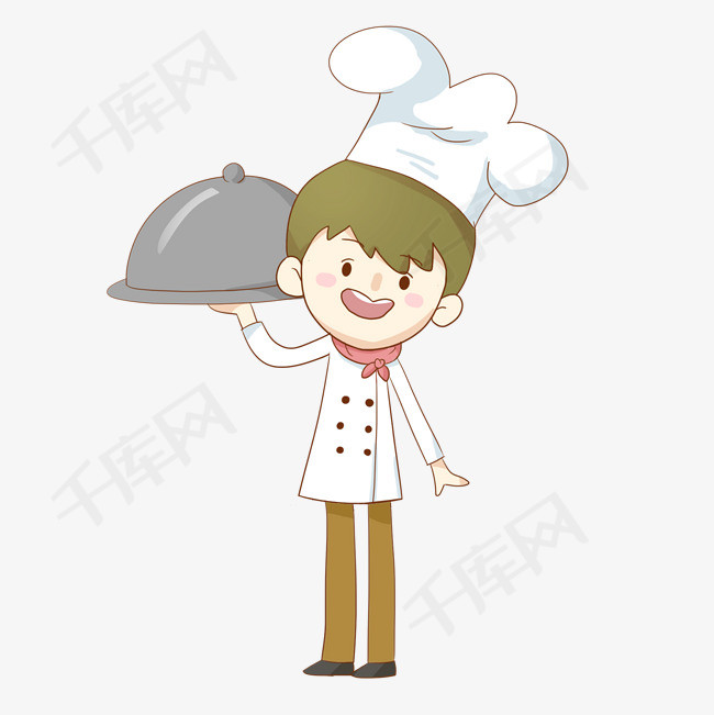 美食餐饮厨师上菜手绘卡通人物png免抠素材
