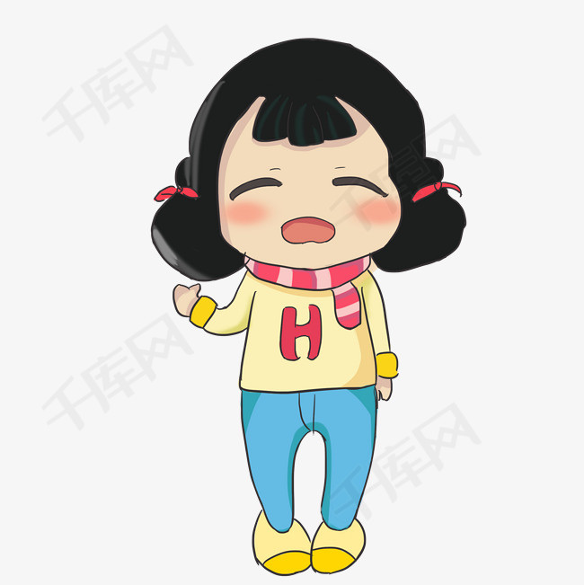 原创手绘打哈欠的女孩png格式
