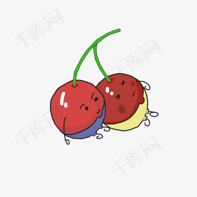 手绘情侣水果樱桃插画