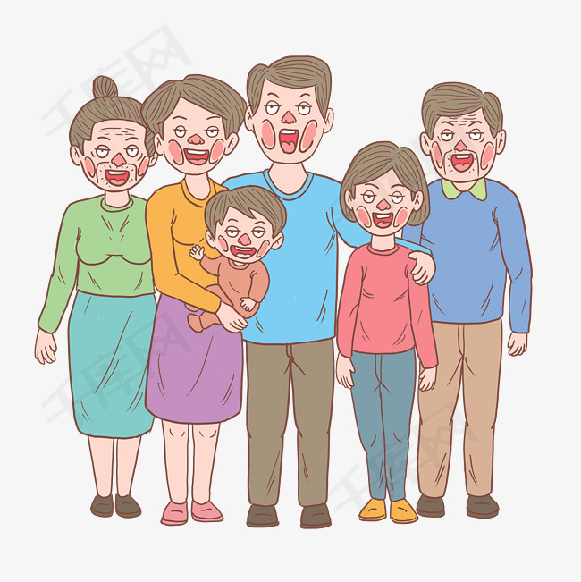 旅游高兴一家六口手绘卡通