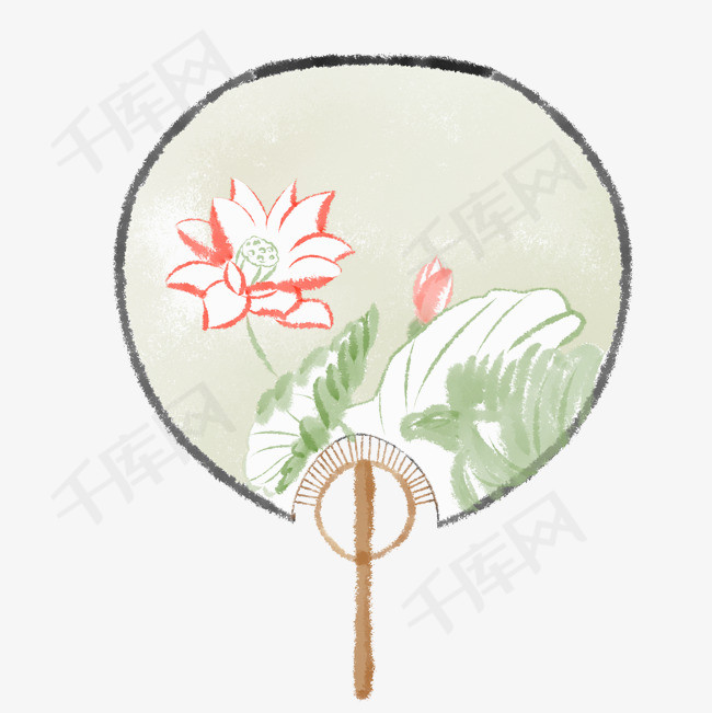 古风荷花扇子团扇插画古风荷花扇子团扇插画扇面摆件