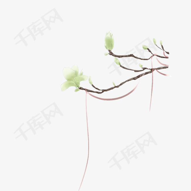 古风素材绿色玉兰丝带