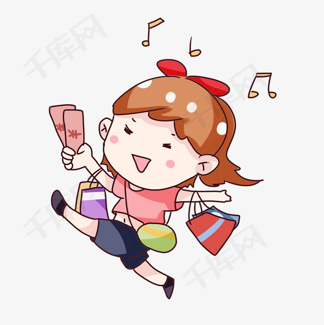 手绘卡通双十一购物女孩手绘卡通双十一购物女孩装饰图案可爱女孩购物
