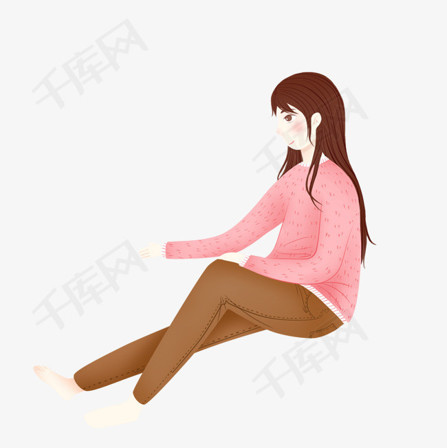 手绘秋季坐着的女孩人物插画